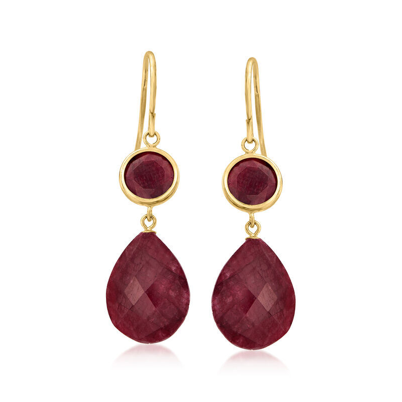 26.00 ct. t.w. Ruby Drop Earrings in 14kt Yellow Gold image number 0