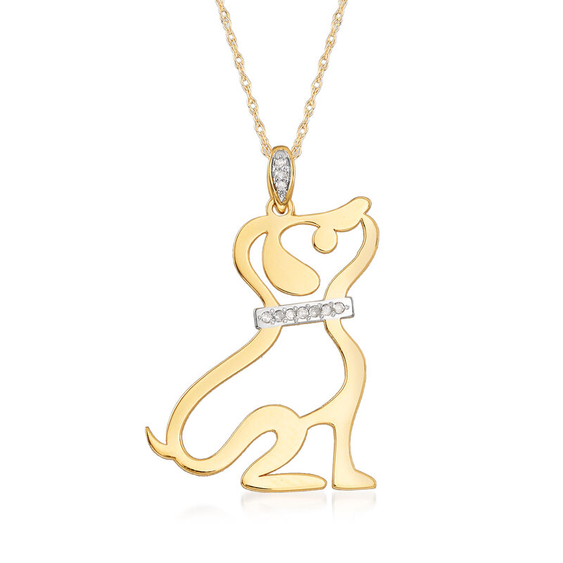 Diamond Sitting Dog Pendant Necklace in 14kt Yellow Gold image number 0