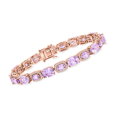 18.30 ct. t.w. Amethyst and 2.70 ct. t.w. White Zircon Tennis Bracelet in 18kt Rose Gold Over Sterling