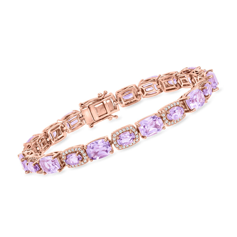 18.30 ct. t.w. Amethyst and 2.70 ct. t.w. White Zircon Tennis Bracelet in 18kt Rose Gold Over Sterling. 7" image number 0