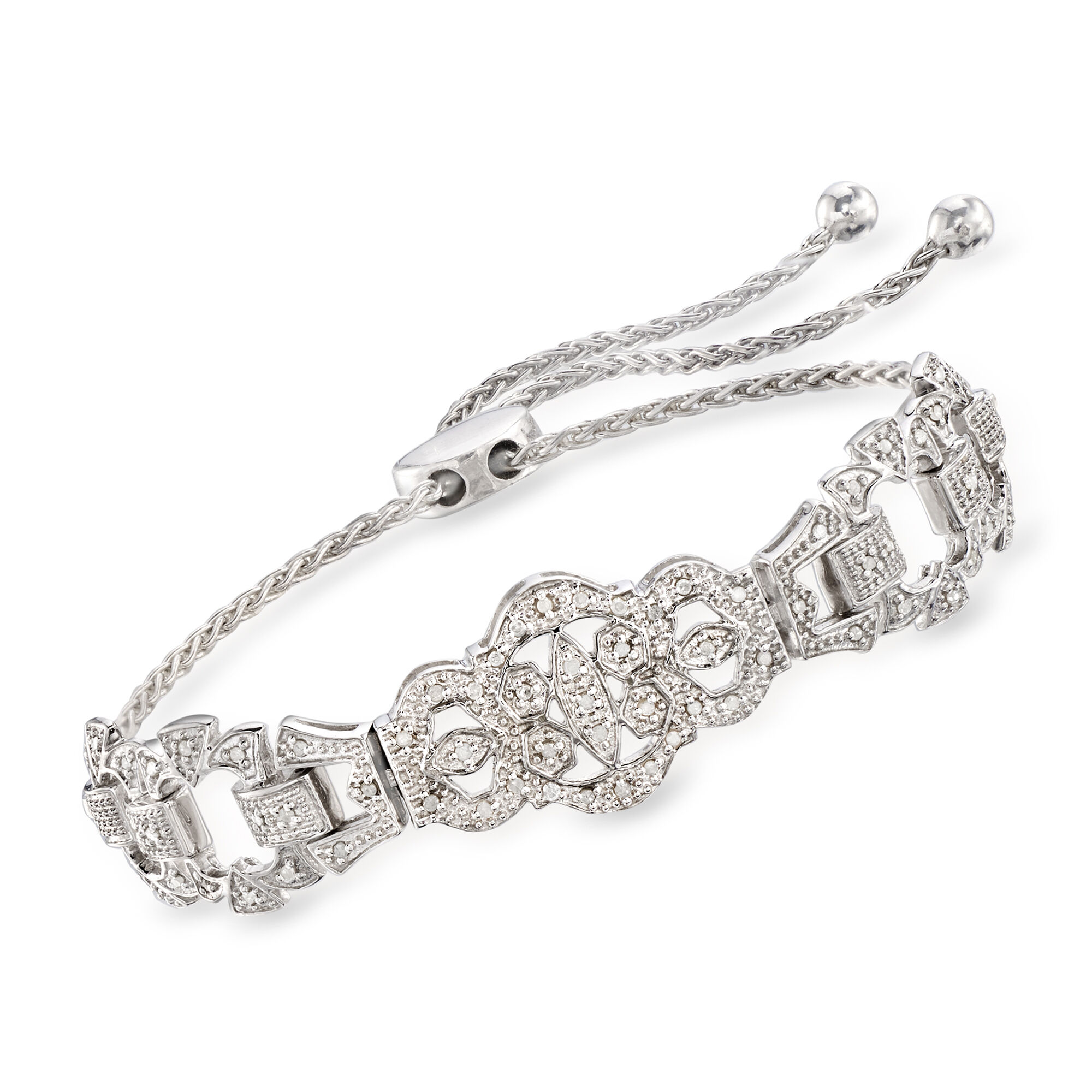 25 ct. t.w. Diamond Openwork Bolo Bracelet in Sterling Silver