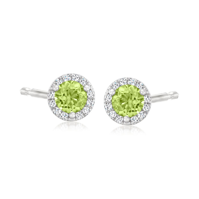 Gabriel Designs .58 ct. t.w. Peridot Halo Earrings with Diamonds in 14kt White Gold image number 0