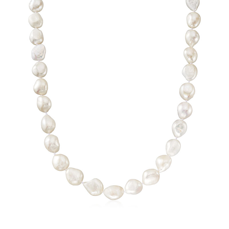 10-11mm Cultured Semi-Baroque Pearl Necklace in Sterling Silver image number 0