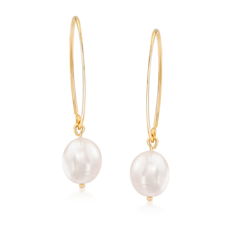 8mm Cultured Pearl Loop Earrings in 14kt Yellow Gold image number 0