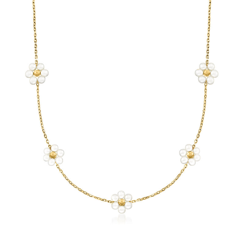 3-3.5mm Cultured Pearl Flower Station Necklace in 14kt Yellow Gold image number 0