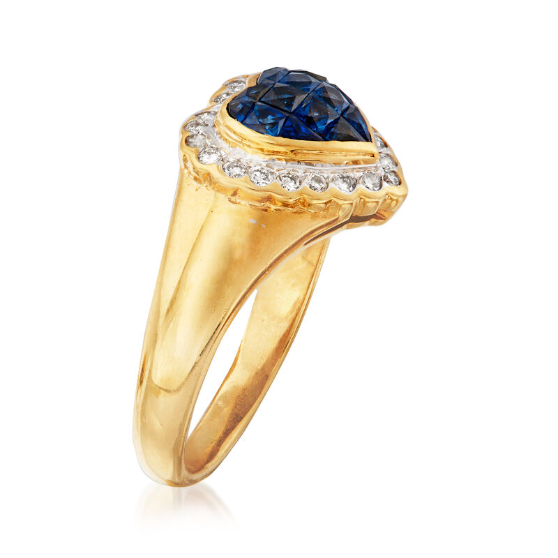 C. 1980 Vintage .75 ct. t.w. Sapphire and .25 ct. t.w. Diamond Heart Ring in 18kt Yellow Gold. Size 7.5 image number 2