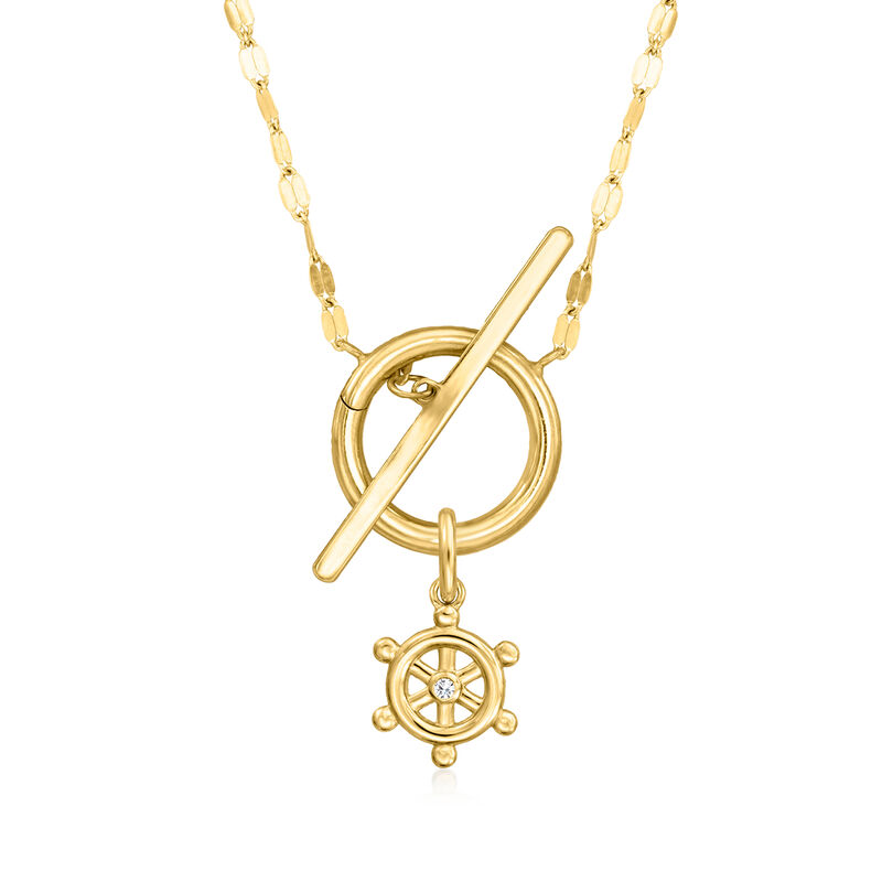 14kt Yellow Gold Ship Wheel Charm with Single Diamond  image number 2