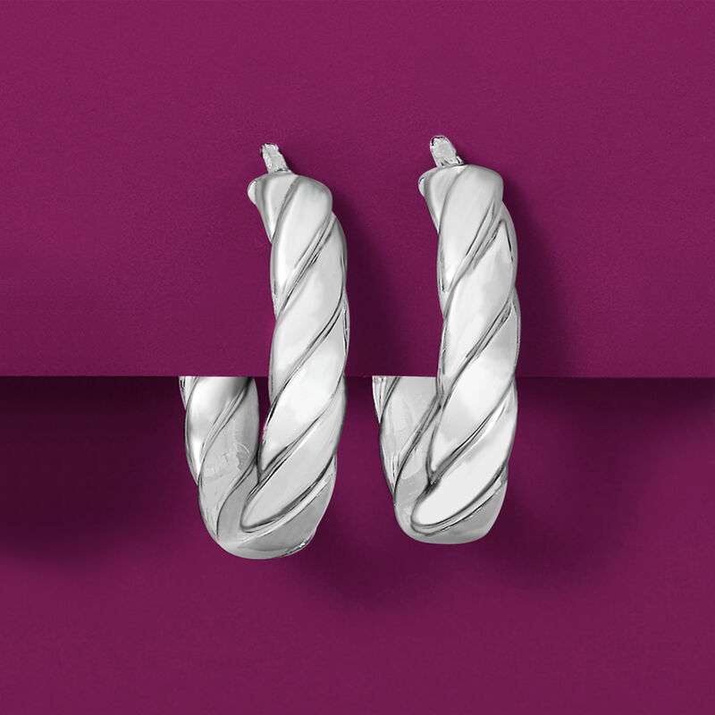 Italian Sterling Silver Twisted Oval Hoop Earrings. 1 1/8&quot; image number 2