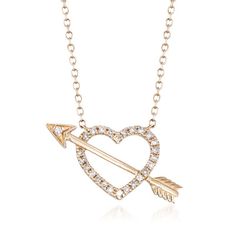 .15 ct. t.w. Diamond Openwork Heart and Arrow Necklace in 14kt Yellow Gold. 16&quot; image number 1