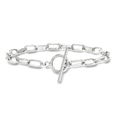 Sterling Silver Paper Clip Link Toggle Bracelet
