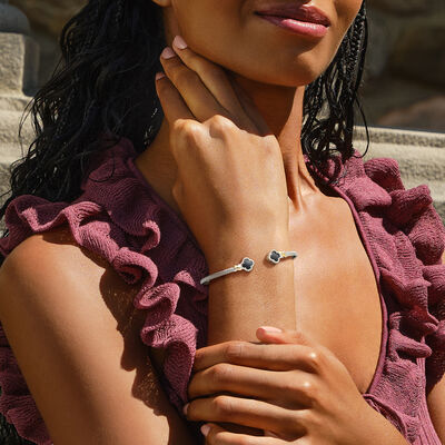 Phillip Gavriel "Italian Cable" Onyx Clover Cuff Bracelet in Sterling Silver with 18kt Yellow Gold