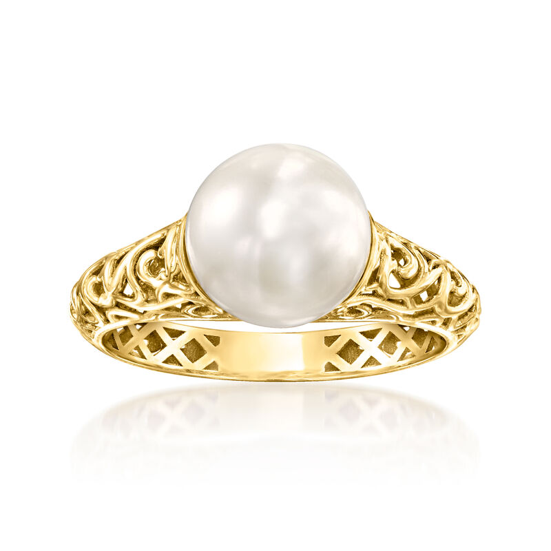 9-9.5mm Cultured Pearl Filigree Ring in 14kt Yellow Gold image number 0