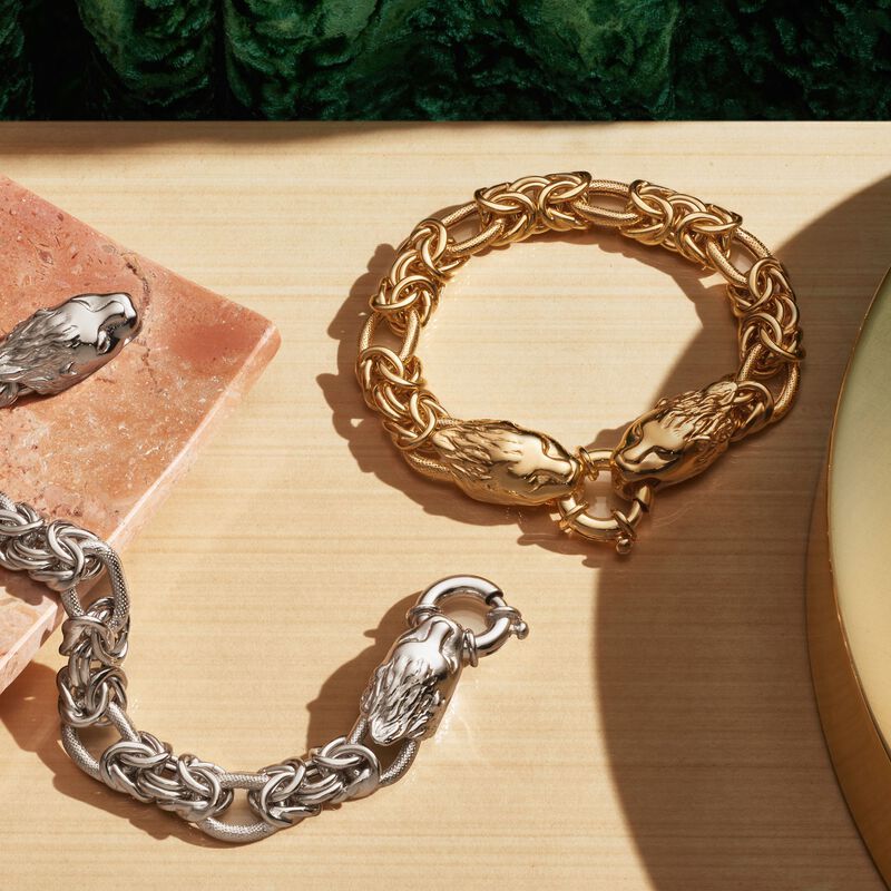 Italian Sterling Silver Double Lion Head Link Bracelet image number 3