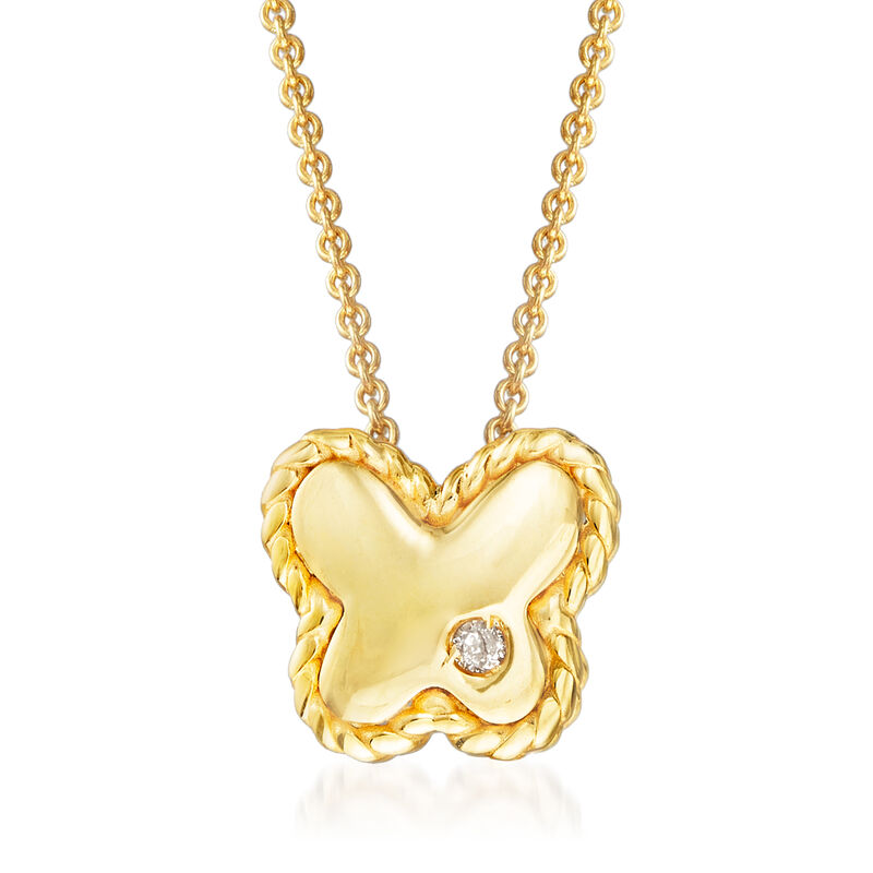 Phillip Gavriel &quot;Italian Cable&quot; 14kt Yellow Gold Butterfly Pendant Necklace with Single Diamond. 16&quot; image number 1