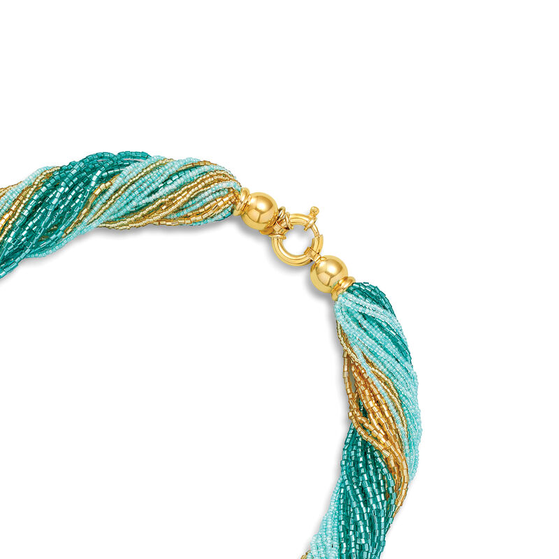 Italian Aqua and Golden Murano Glass Bead Torsade Necklace with 18kt Gold Over Sterling image number 3