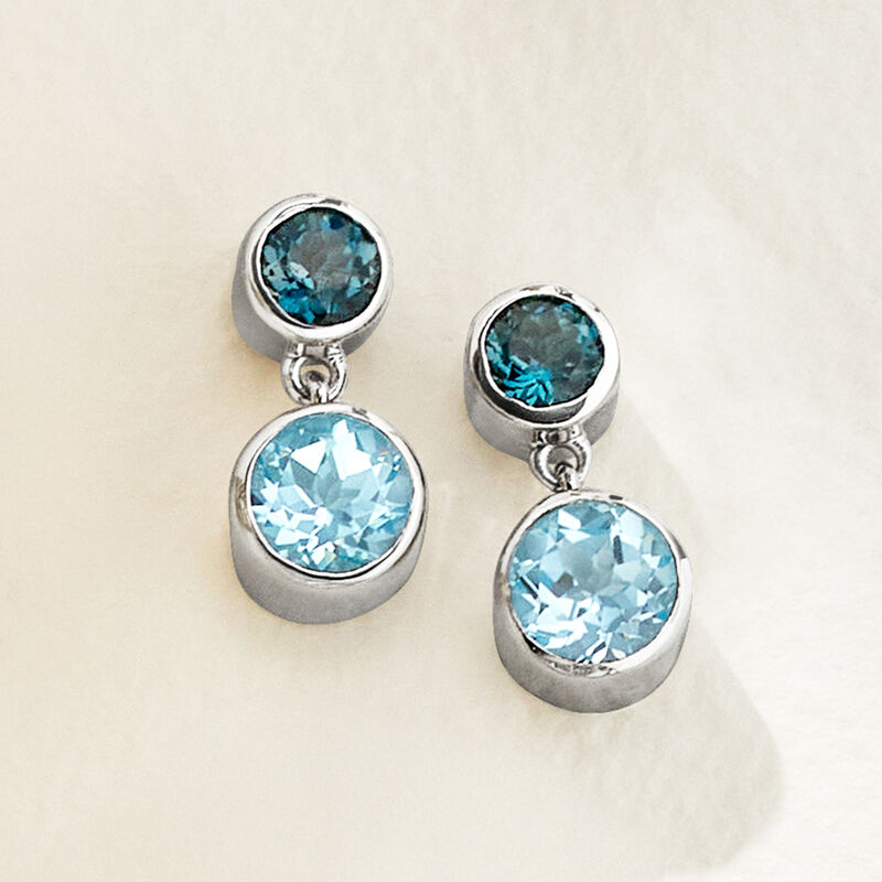 6.60 ct. t.w. London and Sky Blue Topaz Drop Earrings in Sterling Silver image number 3