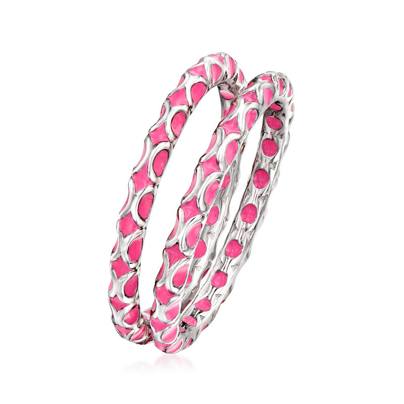 Pink Enamel Jewelry Set: Two Eternity Bands in Sterling Silver image number 2