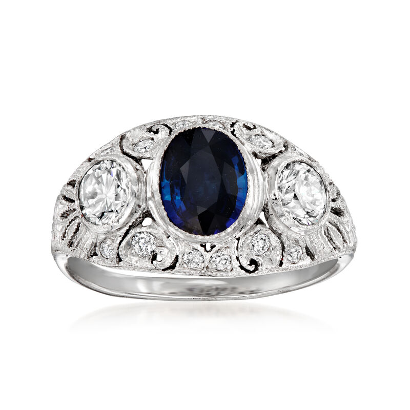 C. 1980 Vintage 1.28 Carat Sapphire Ring with .74 ct. t.w. Diamonds in 18kt White Gold image number 0