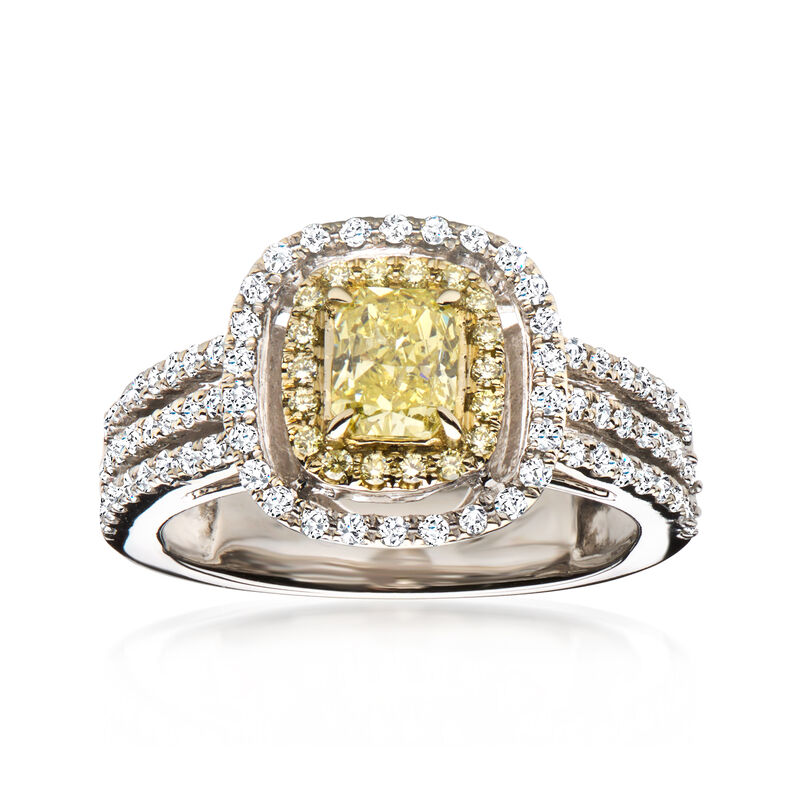 C. 2000 Vintage .90 ct. t.w. Yellow Diamond Ring with .85 ct. t.w. White Diamonds in 14kt Two-Tone Gold. Size 5.25 image number 0