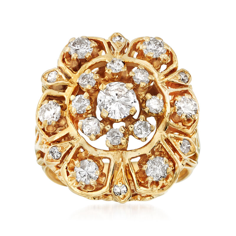 C. 1970 Vintage 1.25 ct. t.w. Diamond Cluster Cocktail Ring in 14kt Yellow Gold. Size 4.5 image number 0