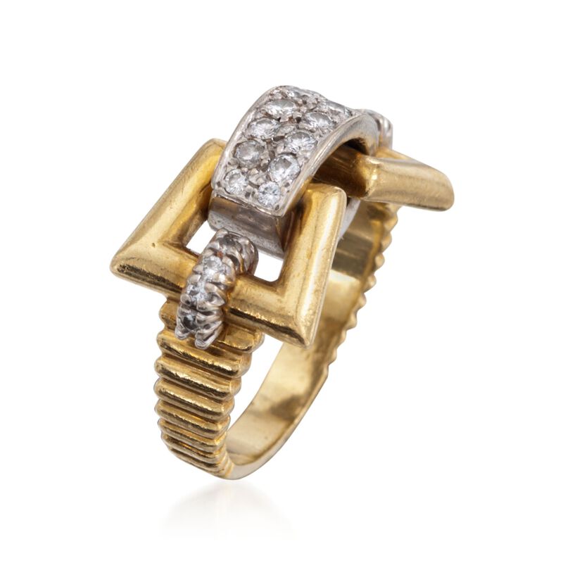 C. 1990 Vintage .75 ct. t.w. Diamond Buckle Ring in 18kt Two-Tone Gold. Size 6 image number 2
