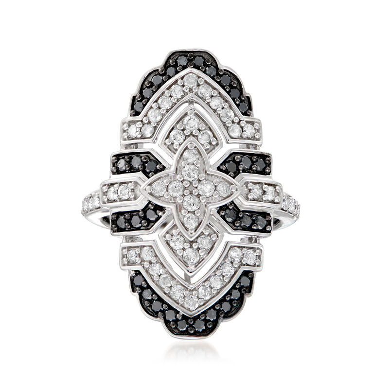 1.10 ct. t.w. Black and White Diamond Vintage-Style Ring in Sterling Silver image number 0
