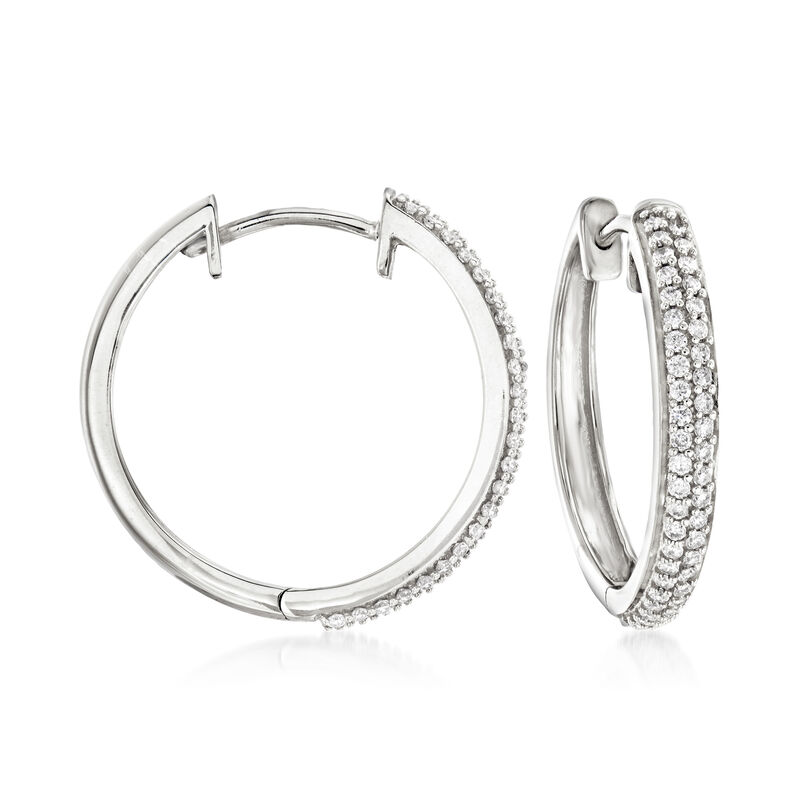 .34 ct. t.w. Diamond Hoop Earrings in Sterling Silver. 3/4&quot; image number 0