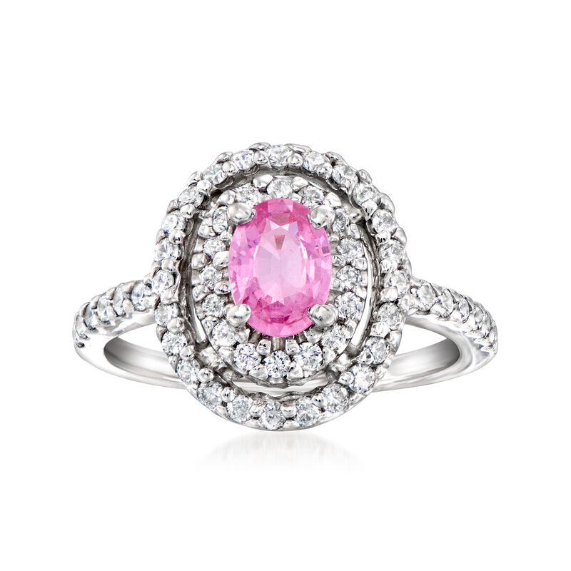 C. 1990 Vintage .85 Carat Pink Sapphire and .90 ct. t.w. Diamond Ring in 14kt White Gold image number 0