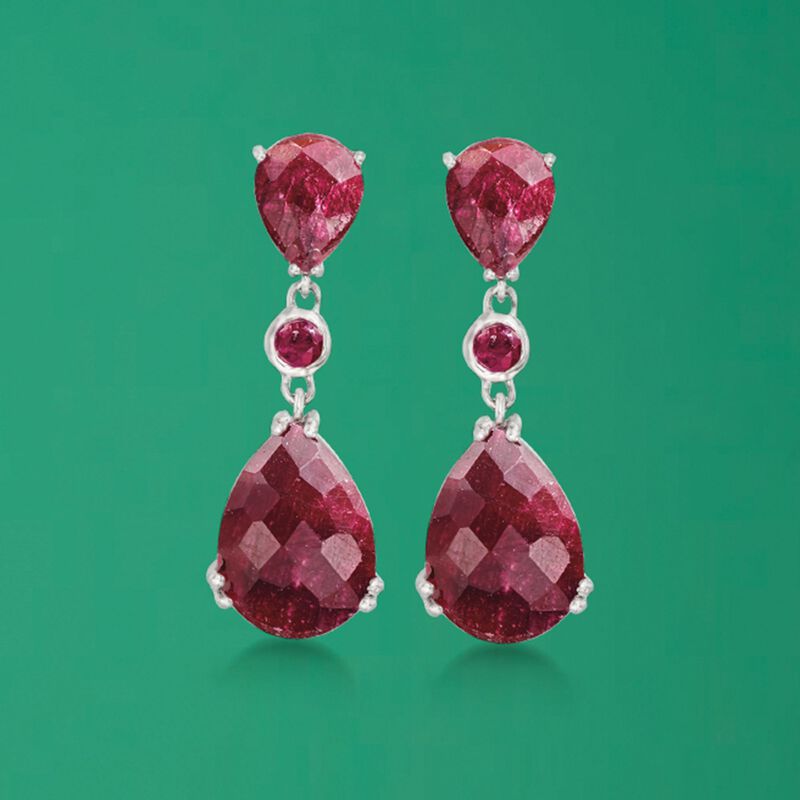 14.60 ct. t.w. Ruby Drop Earrings in Sterling Silver  image number 3