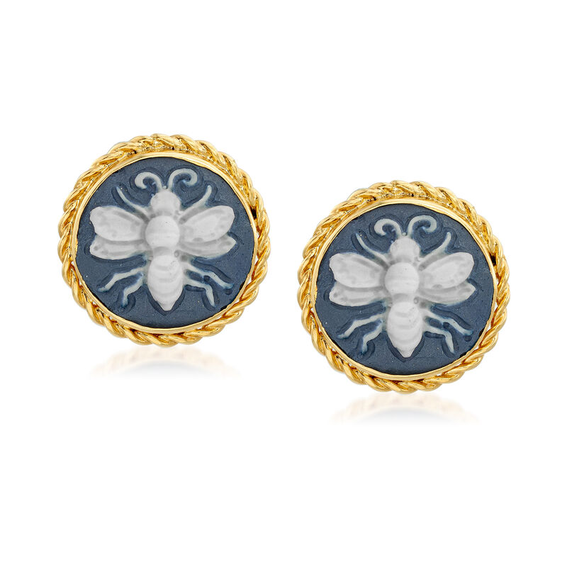 Porcelain Cameo Bee Earrings in 18kt Gold Over Sterling image number 0