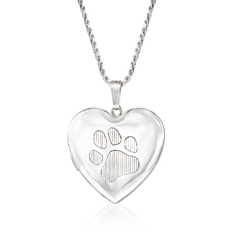 Paw Print Pet Memorial and Photo Locket Pendant Necklace in Sterling Silver image number 1