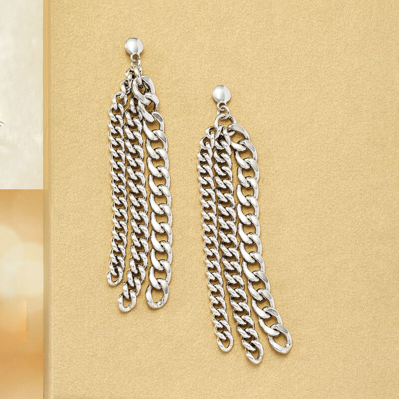 Italian Sterling Silver Curb-Link Drop Earrings image number 2