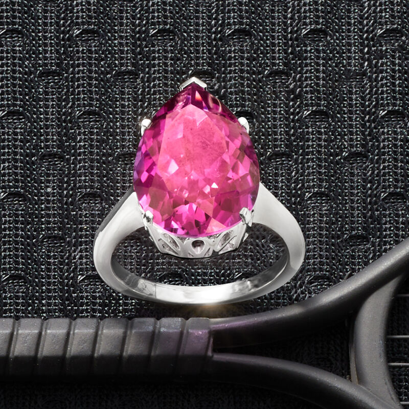 14.00 Carat Pear-Shaped Pink Topaz Ring in Sterling Silver image number 3