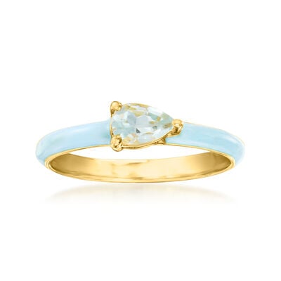 .40 Carat Aquamarine Ring with Pastel Blue Enamel in 18kt Gold Over Sterling
