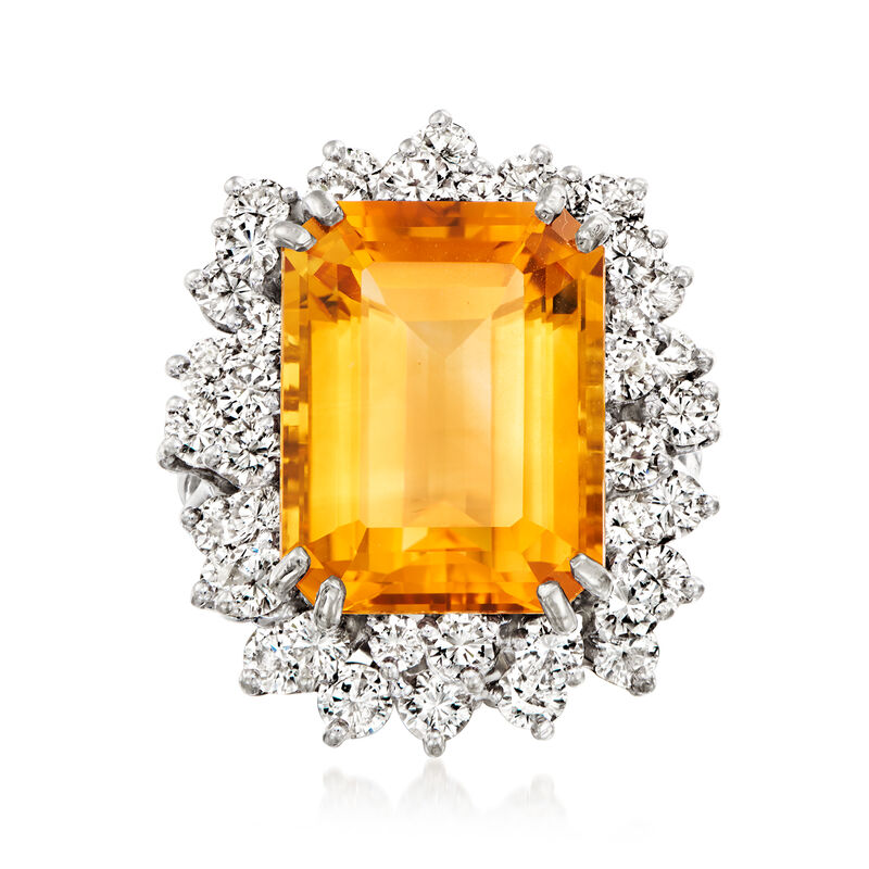 C. 1980 Vintage 11.00 Carat Citrine and 3.15 ct. t.w. Diamond Cocktail Ring in 14kt White Gold. Size 6.5 image number 0