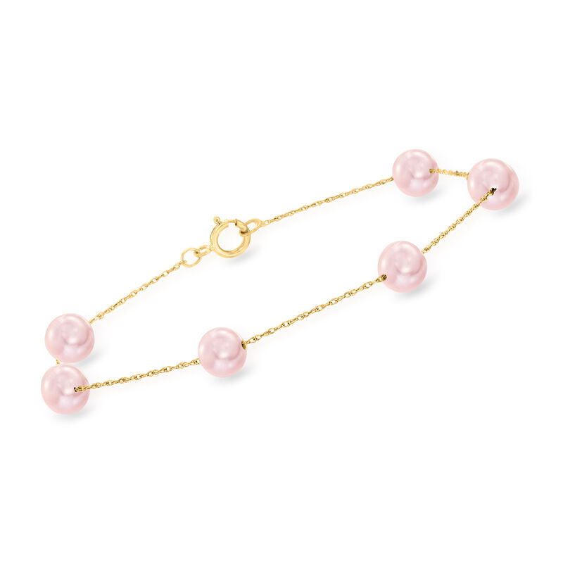 6-6.5mm Pink Cultured Pearl Station Bracelet in 14kt Yellow Gold image number 0
