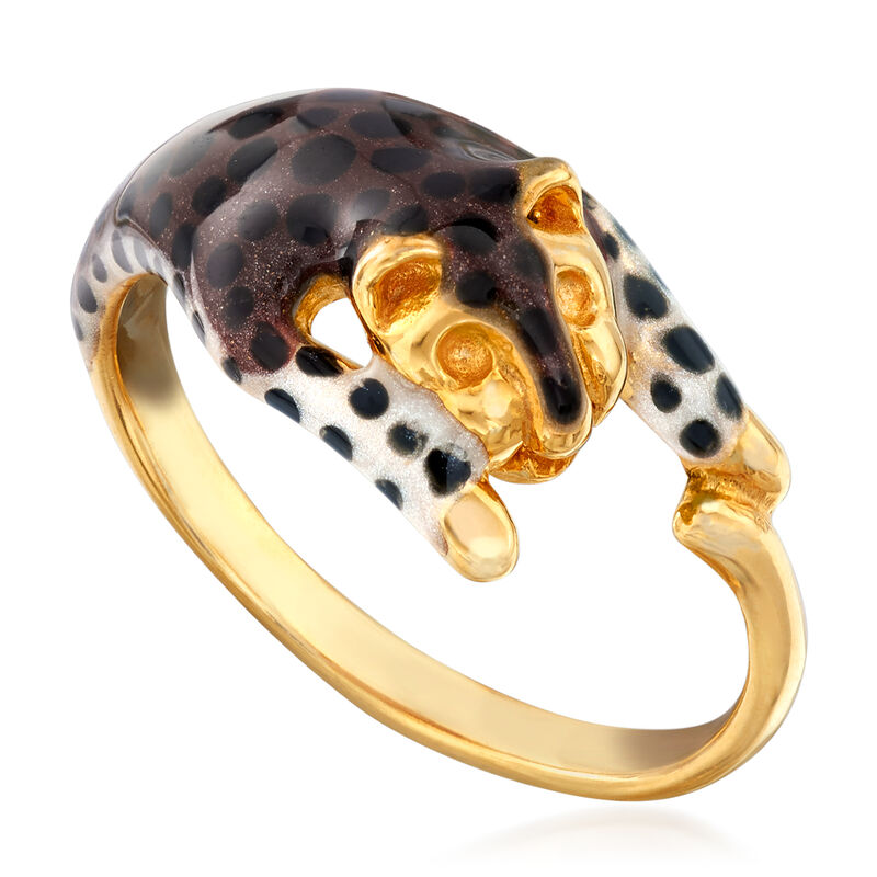 Leopard Enamel Ring in 18kt Yellow Gold Over Sterling Silver image number 3