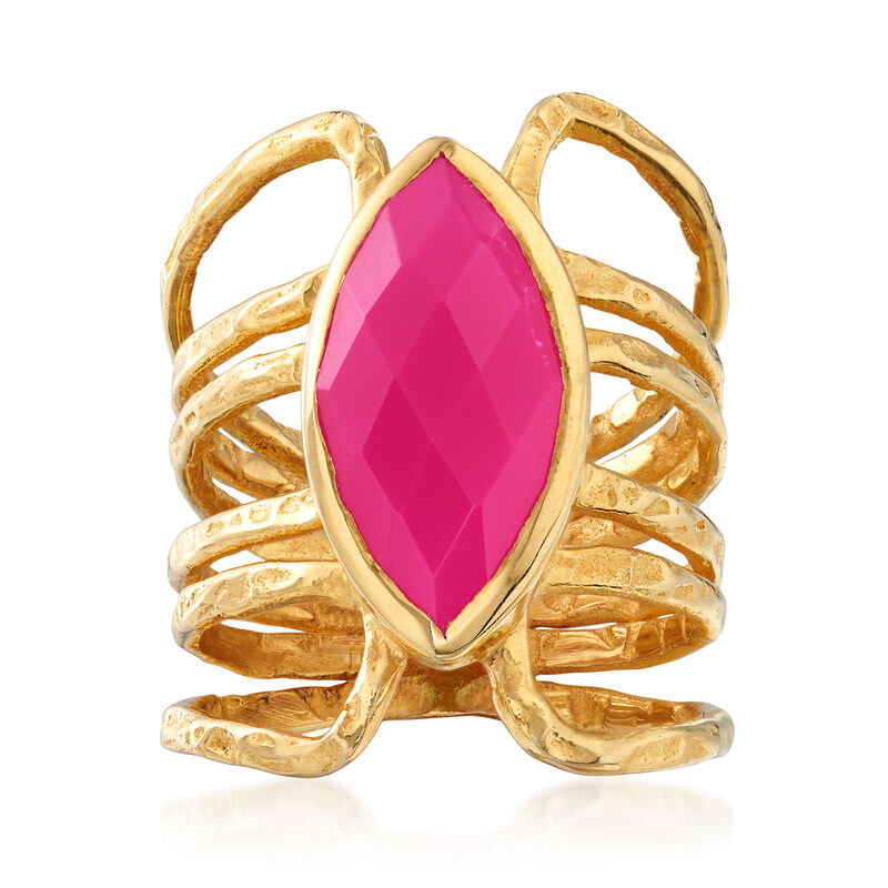 9x18mm Pink Agate Ring in 18kt Gold Over Sterling image number 0
