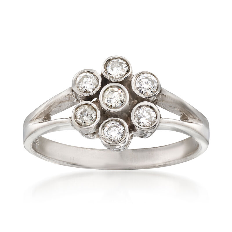 C. 1980 Vintage .35 ct. t.w. Diamond Floral Ring in 14kt White Gold. Size 7.5 image number 0