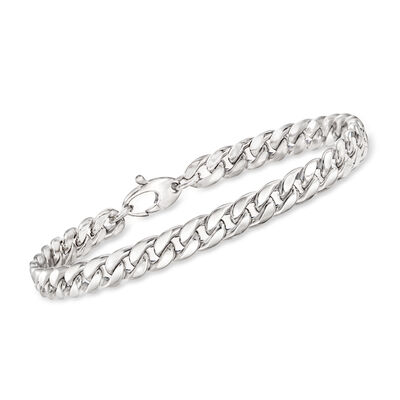 Italian 14kt White Gold Curb-Link Bracelet