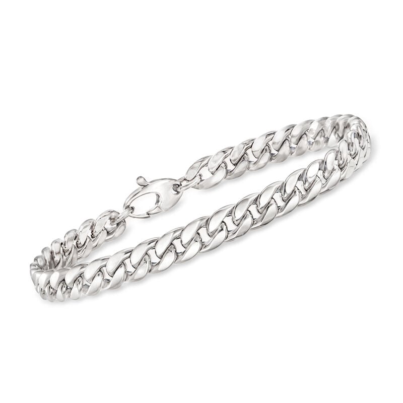 Italian 14kt White Gold Curb-Link Bracelet. 7.25&quot; image number 0