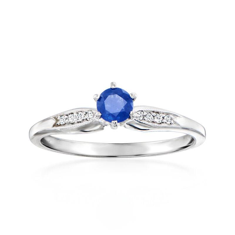 C. 1990 Vintage .20 Carat Sapphire Ring with Diamonds in 14kt White Gold. Size 6 image number 0