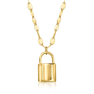 Italian 10kt Yellow Gold Puffed Lock Necklace