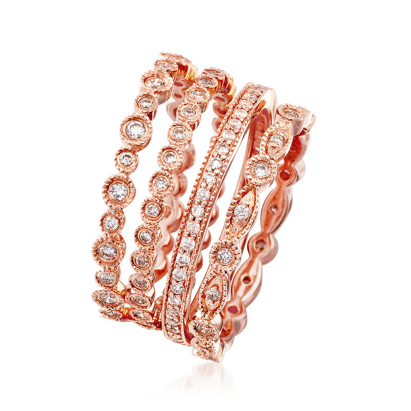 .73 ct. t.w. Diamond Jewelry Set: Four Eternity Bands in 14kt Rose Gold image number 2