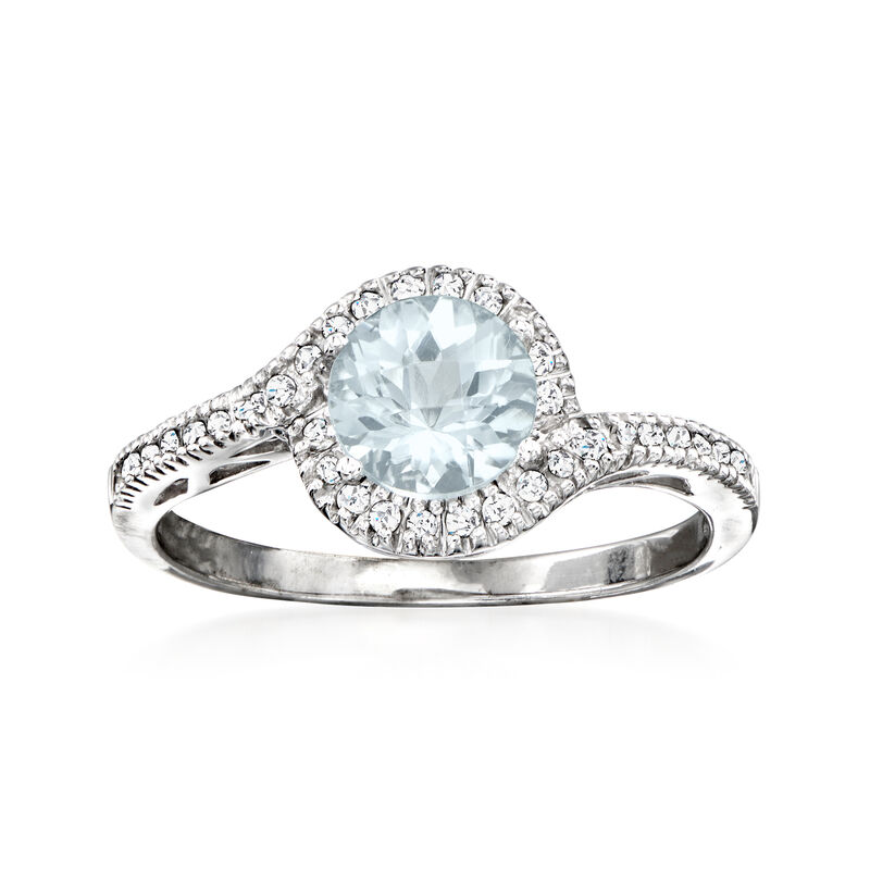 C. 2000 Vintage .75 Carat Aquamarine and .17 ct. t.w. Diamond Ring in 10kt White Gold. Size 6 image number 0
