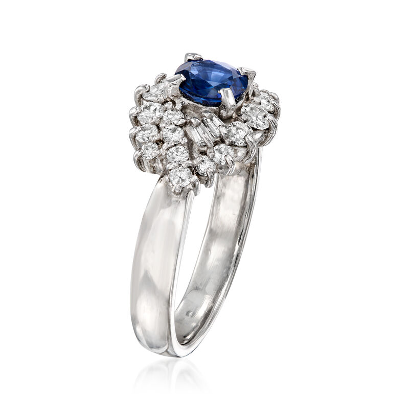 C. 2000 Vintage .65 Carat Sapphire Ring with .58 ct. t.w. Diamonds in Platinum. Size 6.5 image number 2
