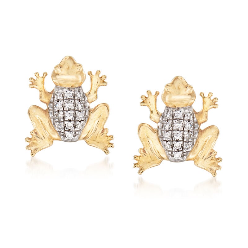 Frog Earrings with Diamond Accents in 14kt Yellow Gold image number 0