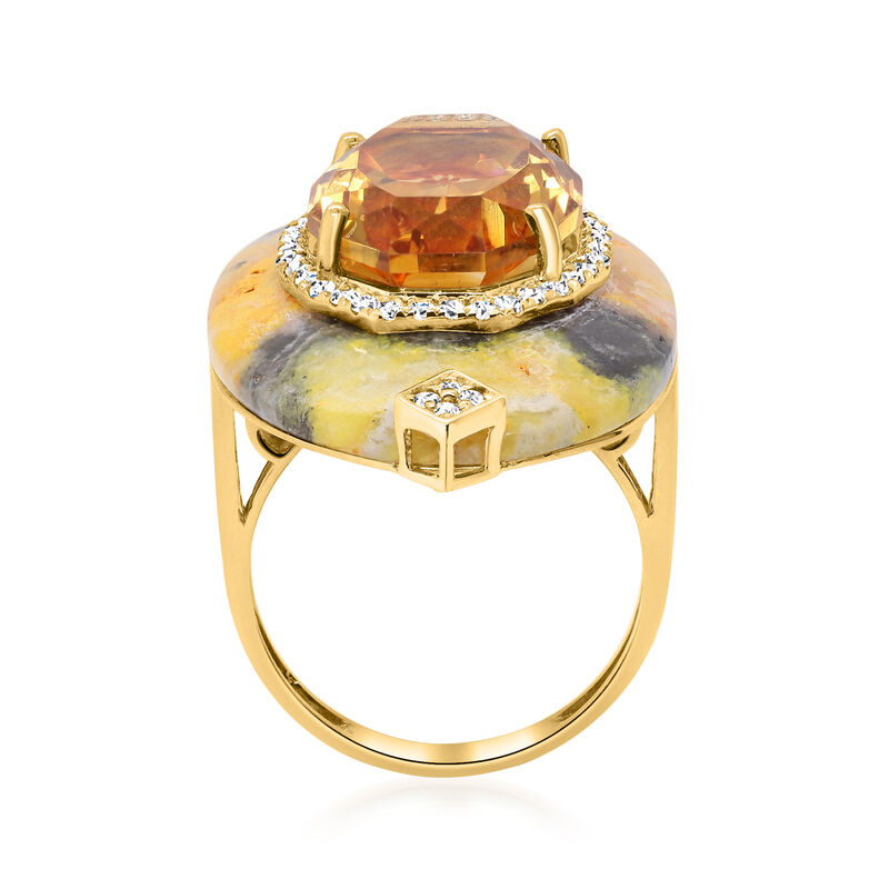 8.50 Carat Citrine and .33 ct. t.w. Diamond Ring with Bumblebee Jasper in 14kt Yellow Gold. Size 7 image number 2