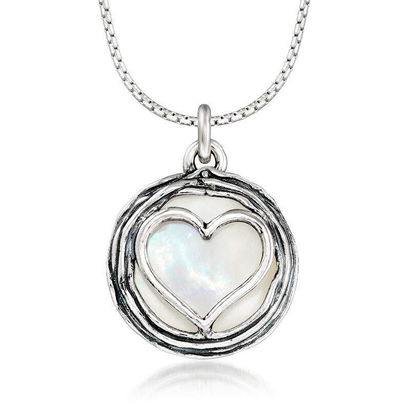 Mother-of-Pearl Heart Overlay Necklace in Sterling Silver image number 0