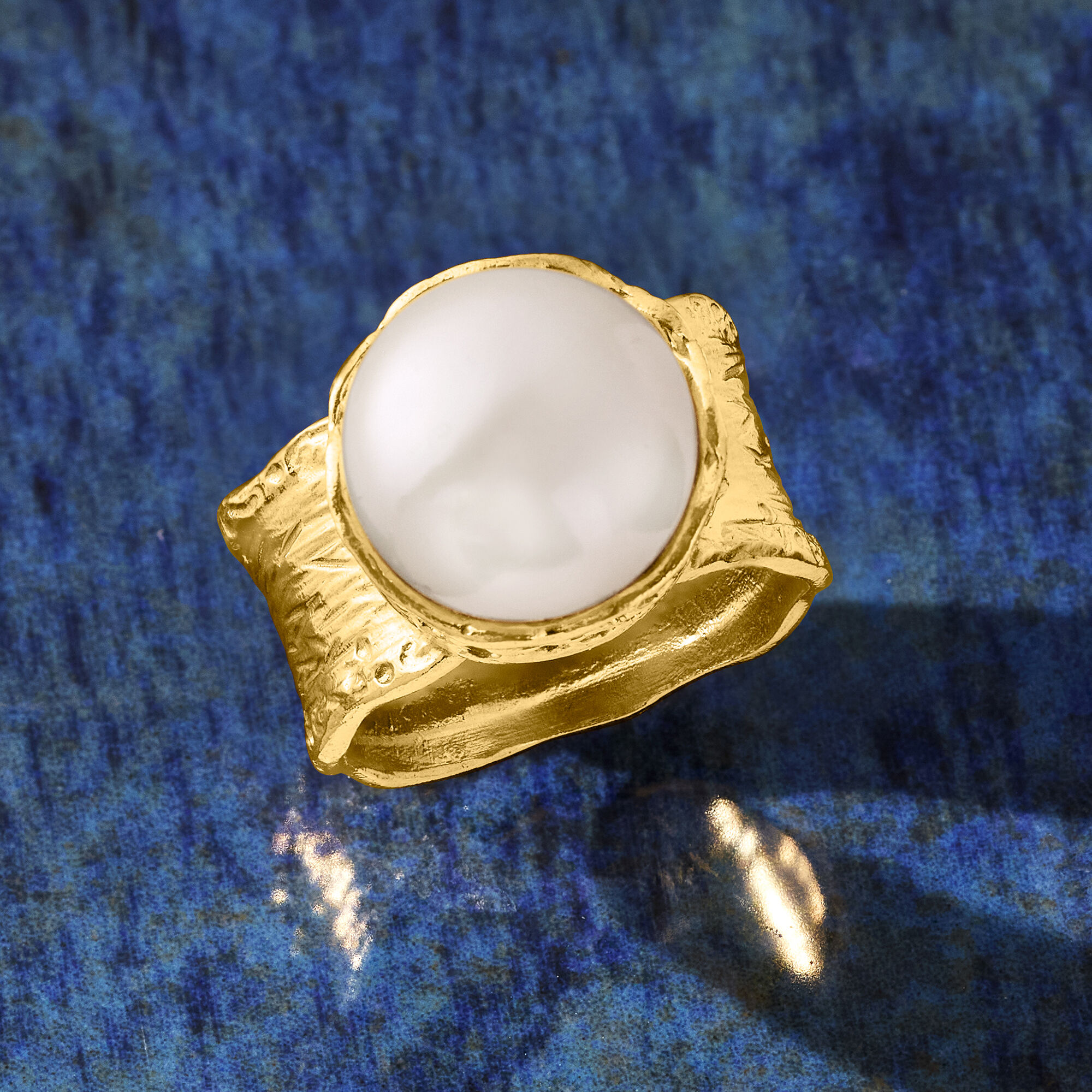 11.5 12mm Cultured Button Pearl Ring in 18kt Gold Over Sterling